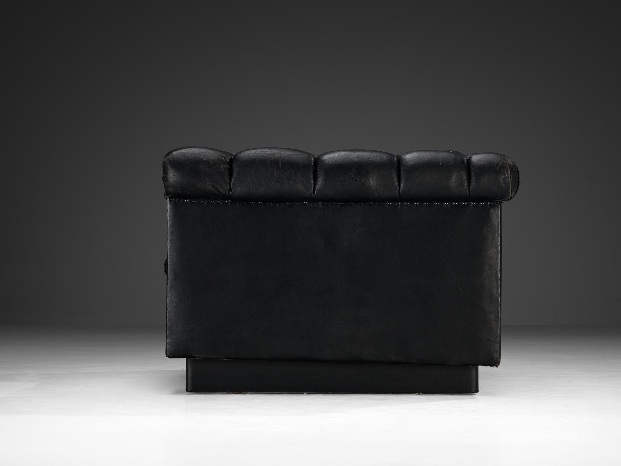 Edward Wormley for Dunbar Tufted 'Party' Club Chair in Black Leather