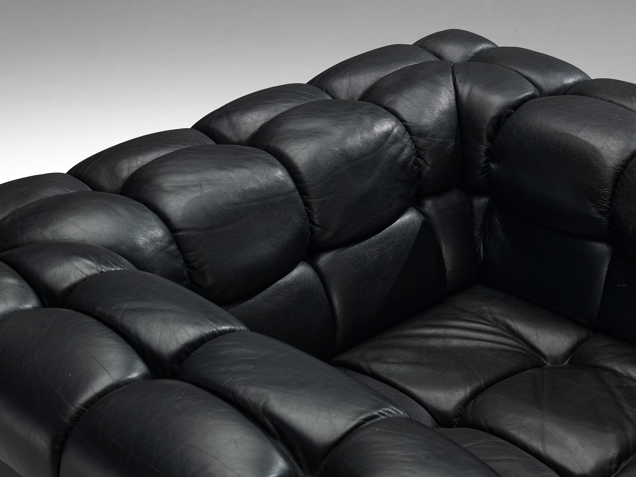 Edward Wormley for Dunbar Tufted 'Party' Club Chair in Black Leather