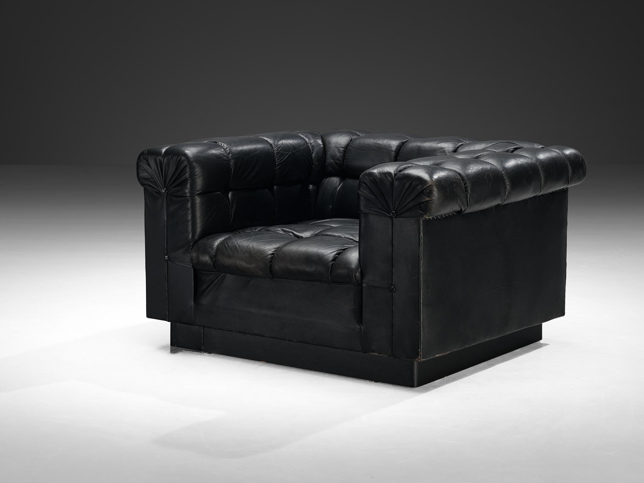 Edward Wormley for Dunbar Tufted 'Party' Club Chair in Black Leather