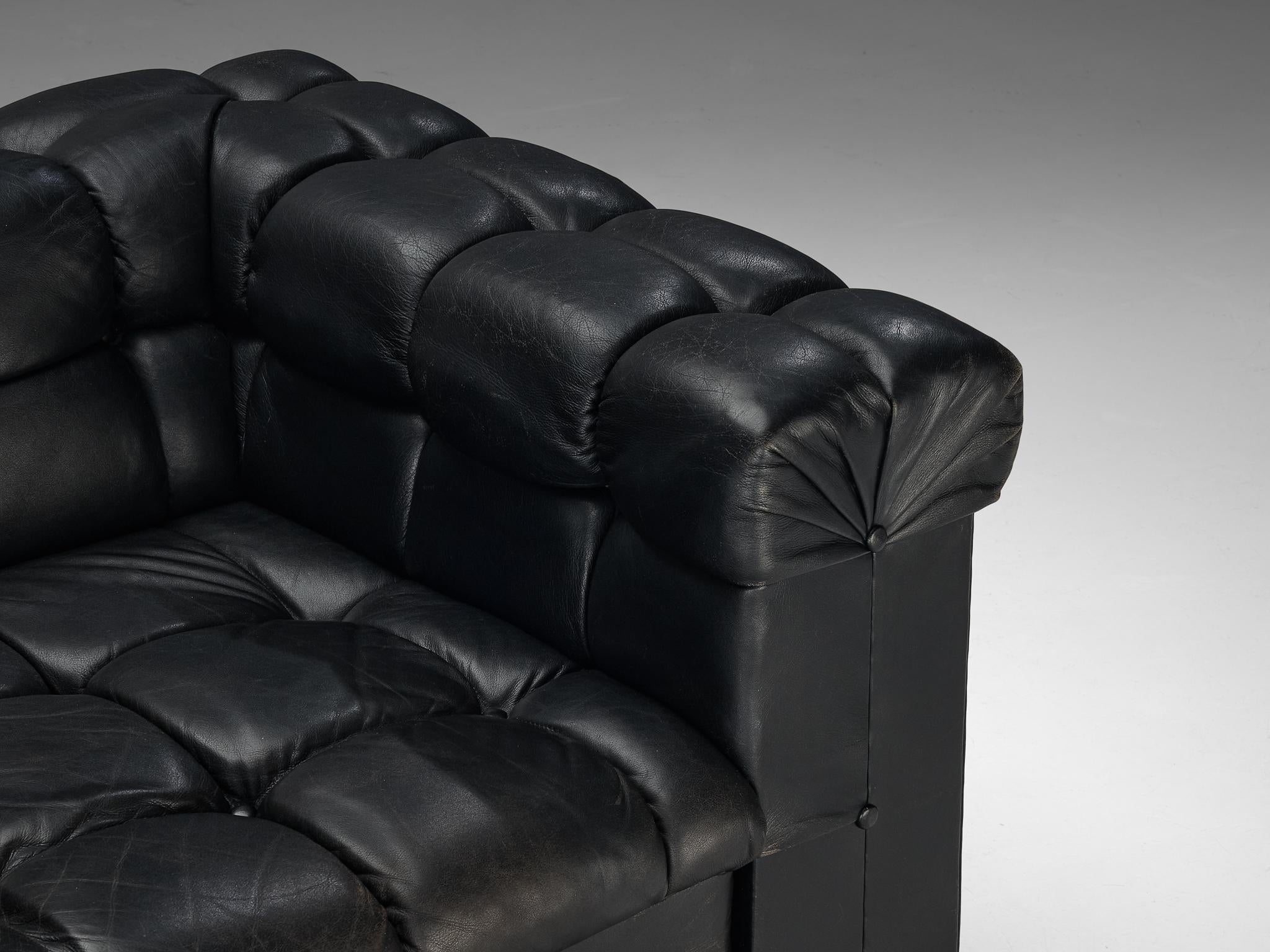 Edward Wormley for Dunbar Tufted 'Party' Club Chair in Black Leather