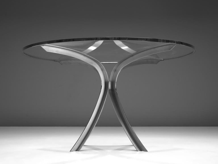 Xavier Fréal Dining or Center Table in Glass and Steel