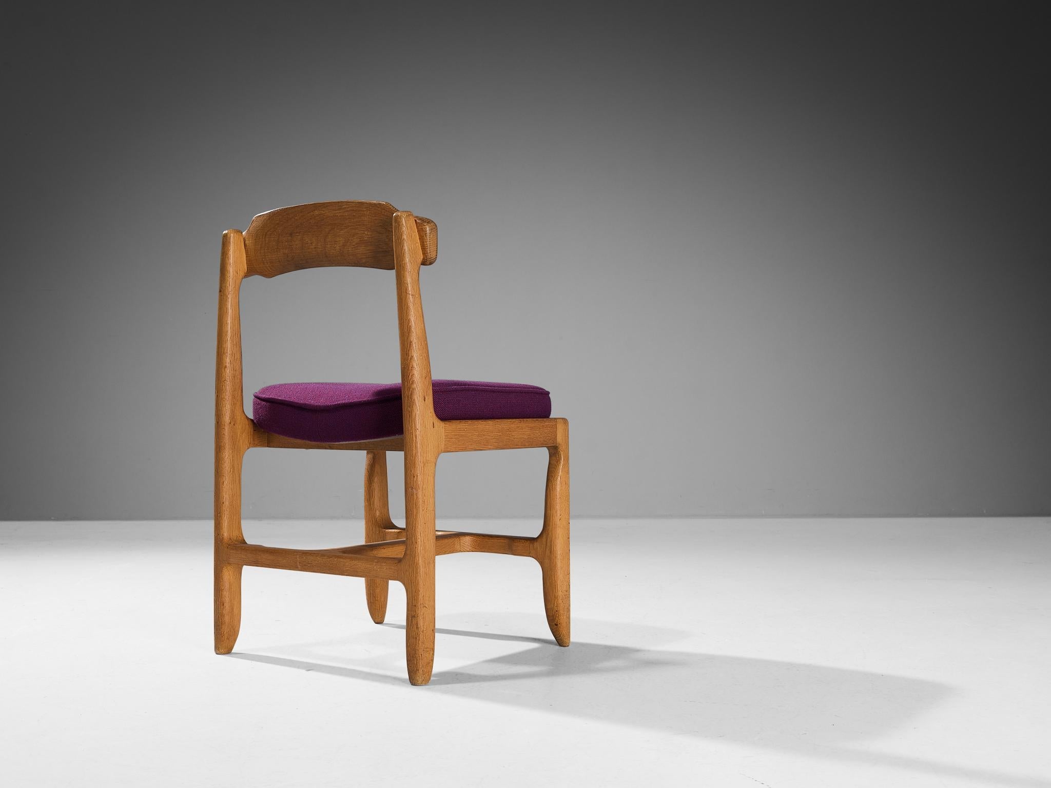 Guillerme & Chambron Pair of Dining Chairs in Oak and Purple Upholstery