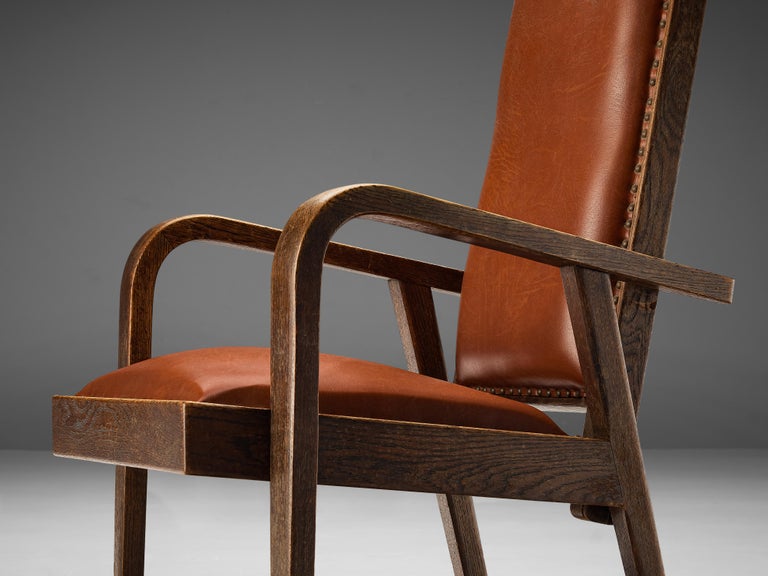 Adjustable Armchair in Red Leather and Oak