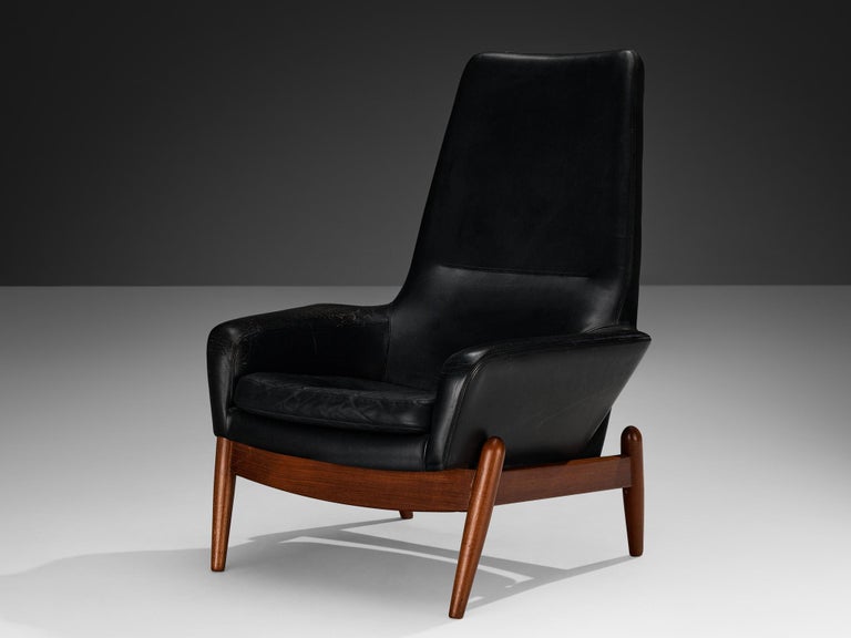 Ib Kofod-Larsen 'PD30' Lounge Chair in Teak and Black Leather