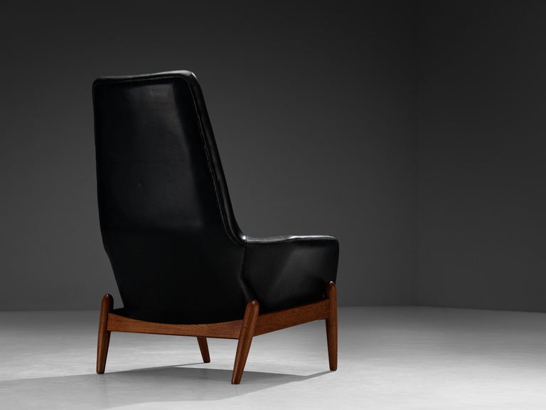 Ib Kofod-Larsen 'PD30' Lounge Chair in Teak and Black Leather