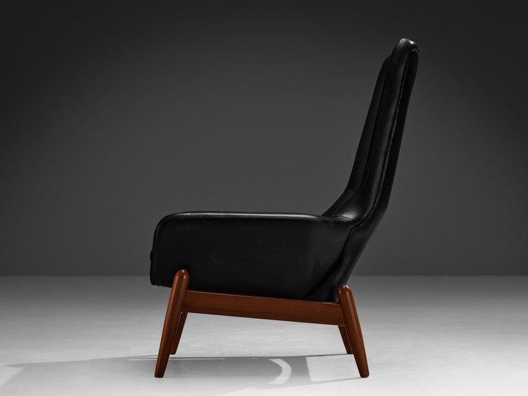 Ib Kofod-Larsen 'PD30' Lounge Chair in Teak and Black Leather