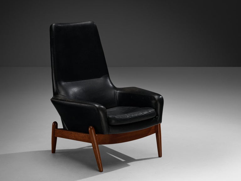 Ib Kofod-Larsen 'PD30' Lounge Chair in Teak and Black Leather