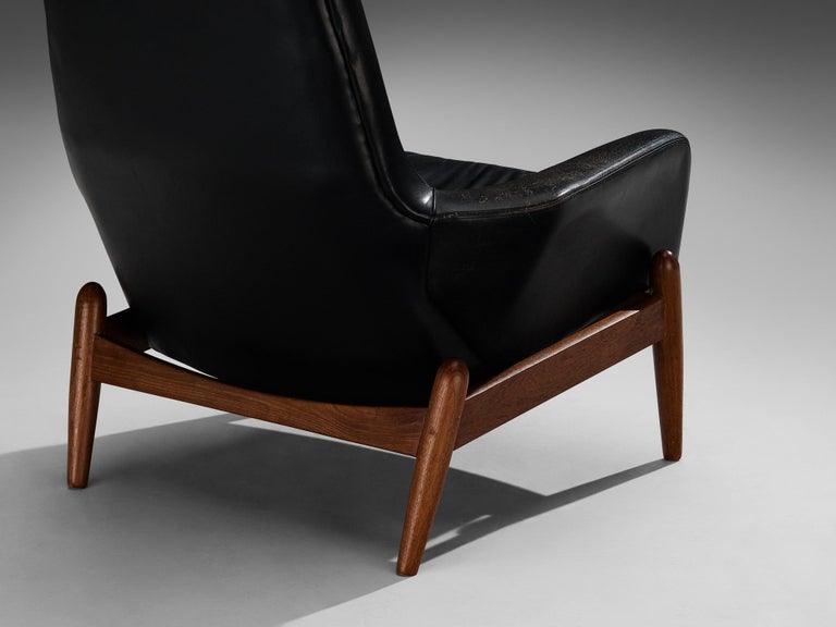 Ib Kofod-Larsen 'PD30' Lounge Chair in Teak and Black Leather