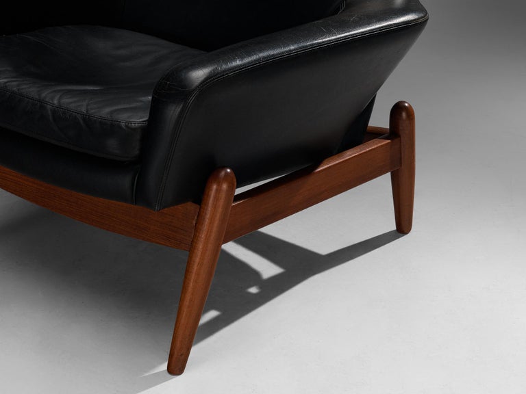 Ib Kofod-Larsen 'PD30' Lounge Chair in Teak and Black Leather