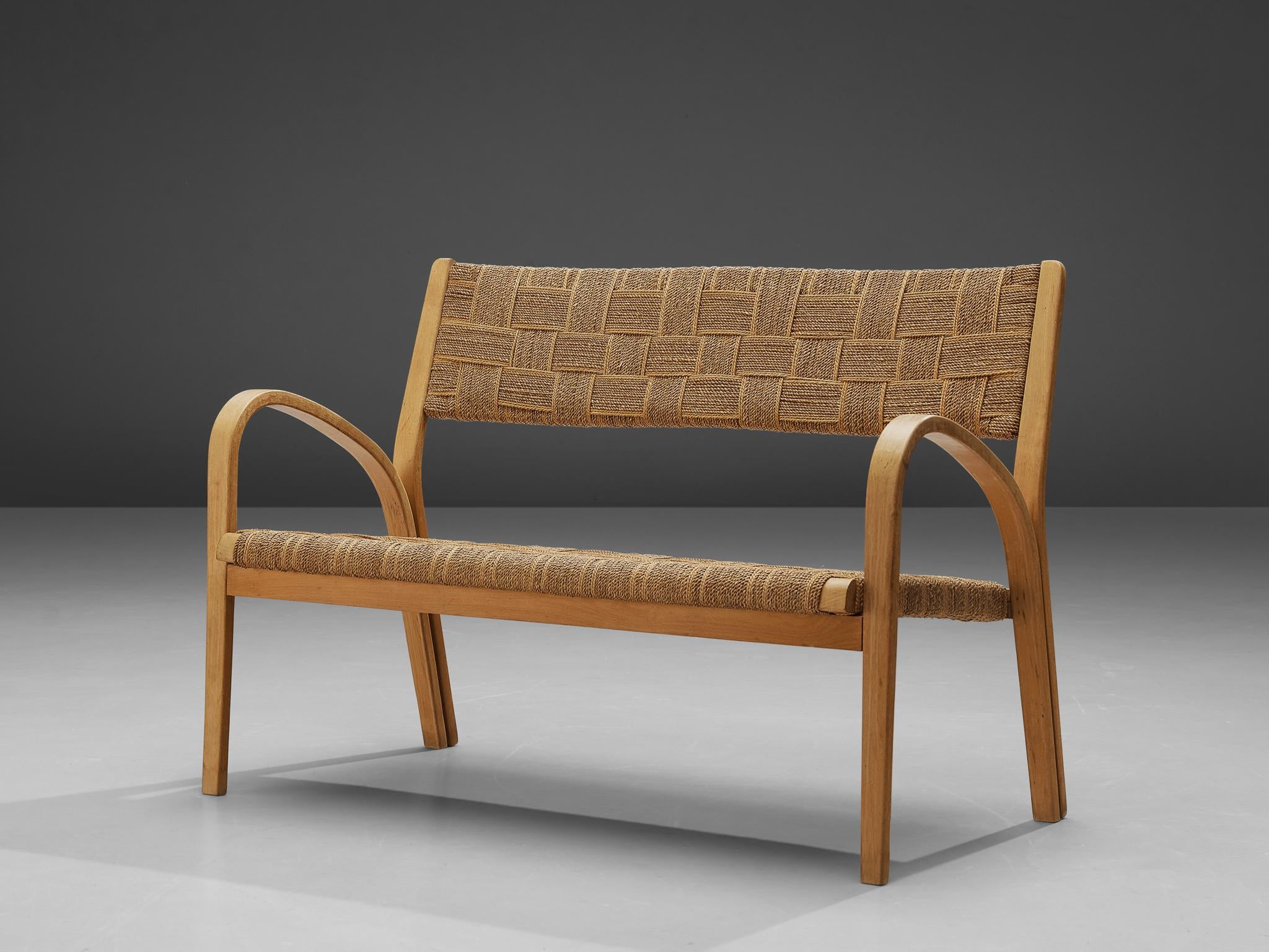 Bench in Braided Straw and Blond Wood