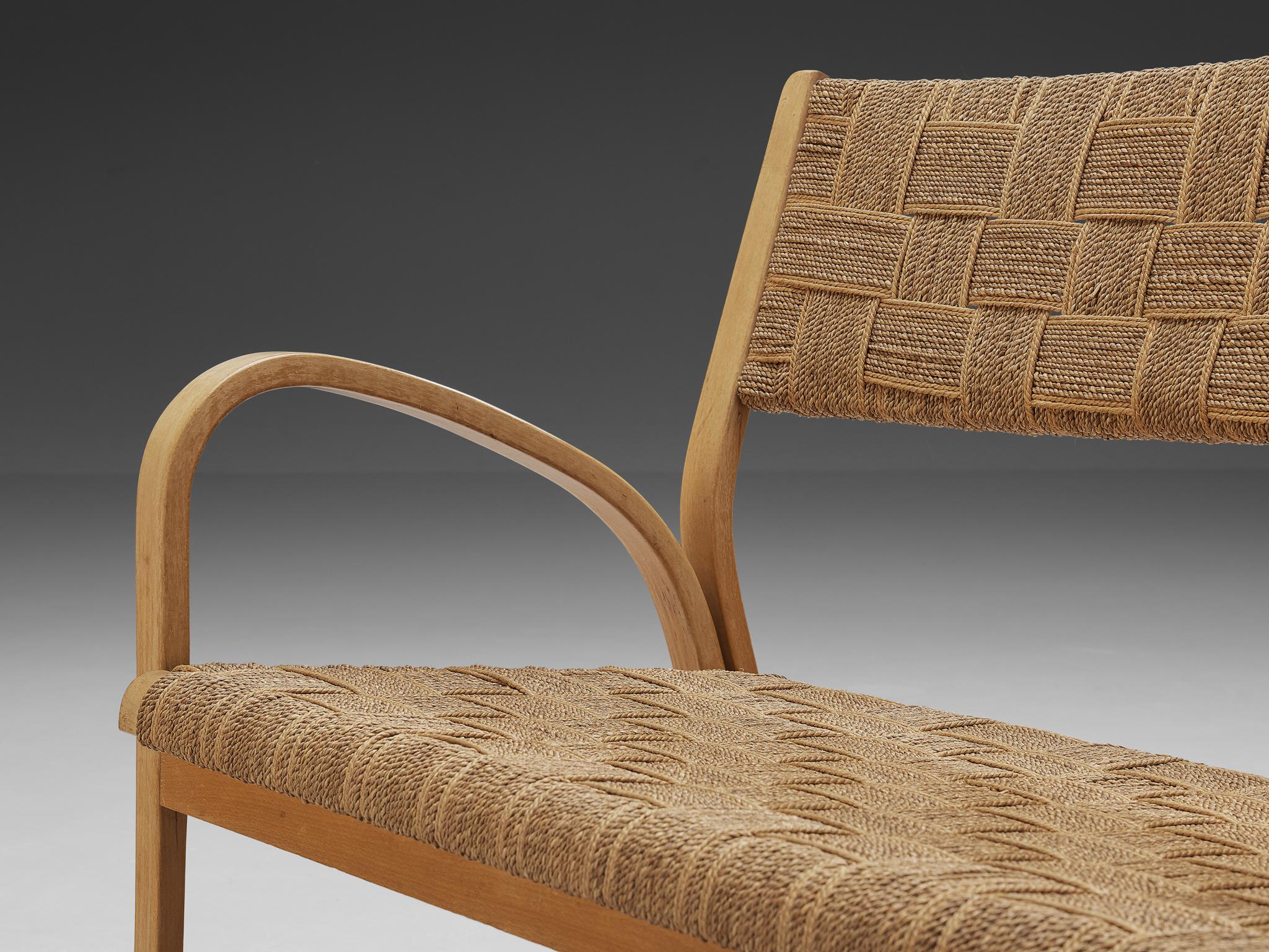 Bench in Braided Straw and Blond Wood