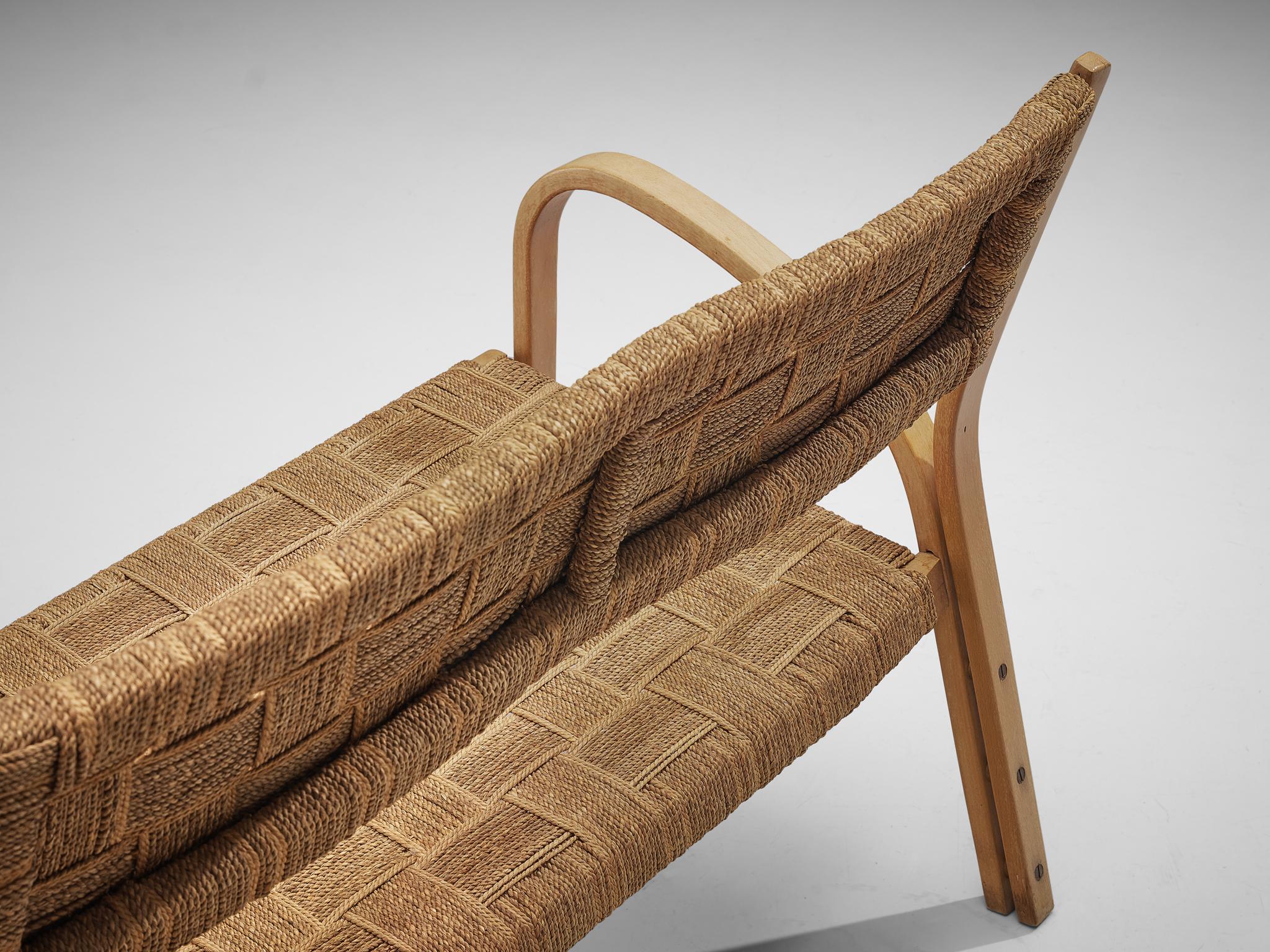 Bench in Braided Straw and Blond Wood