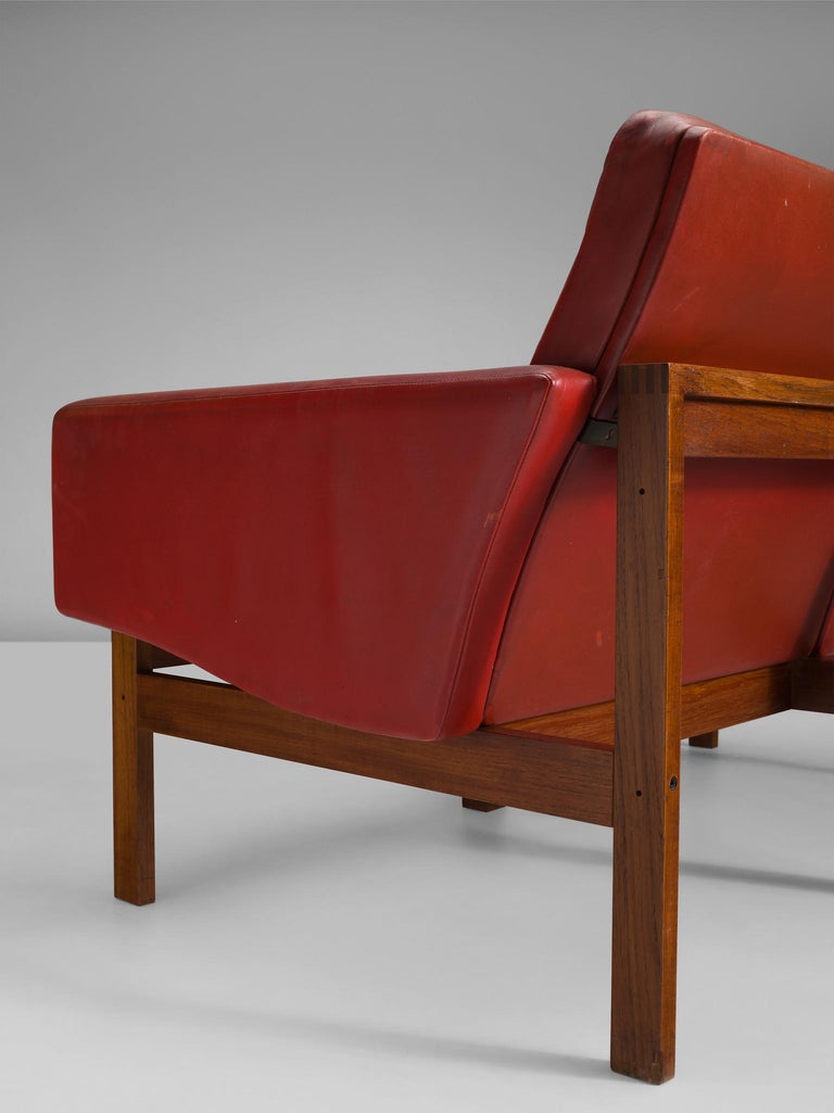 Ole Gjerløv-Knudsen & Torben Lind Two Seater Sofa in Red Leather and Teak