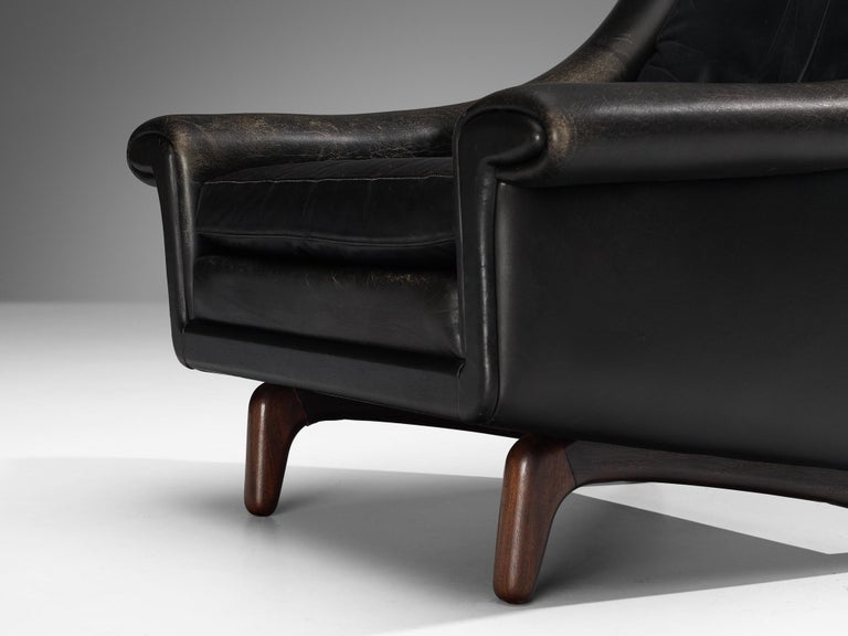 Danish Lounge Chair in Black Leather and Teak