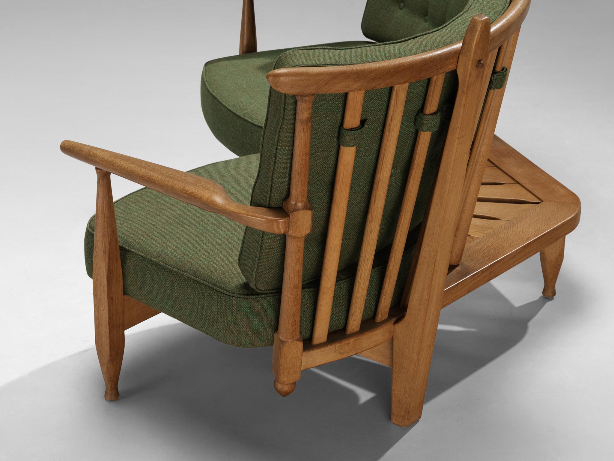 Guillerme & Chambron Lounge Set with Side Table Solid Oak and Green Fabric