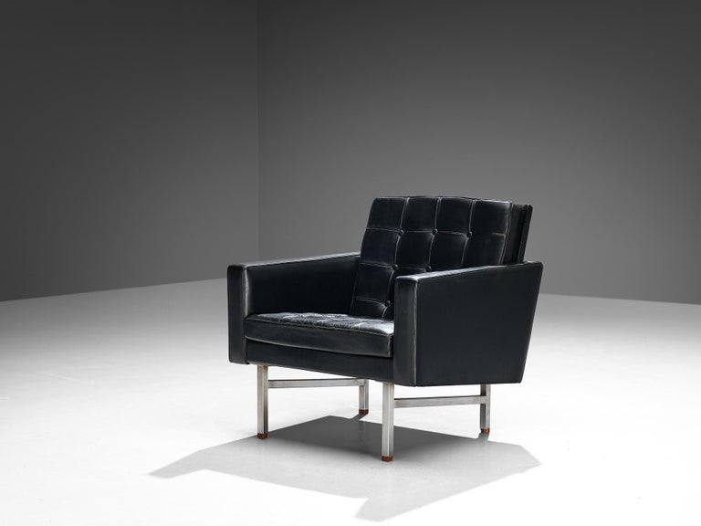 Karl Erik Ekselius Lounge Chair in Original Black Leather