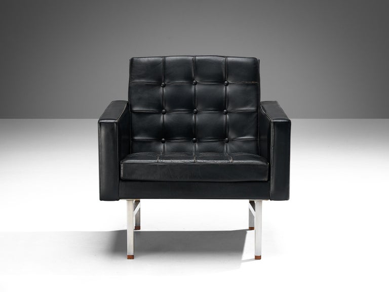 Karl Erik Ekselius Lounge Chair in Original Black Leather