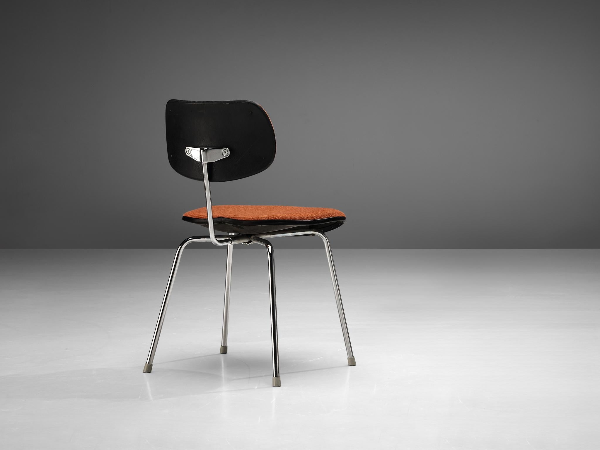 Egon Eiermann Chair in Chromed Steel Orange-Brown Fabric