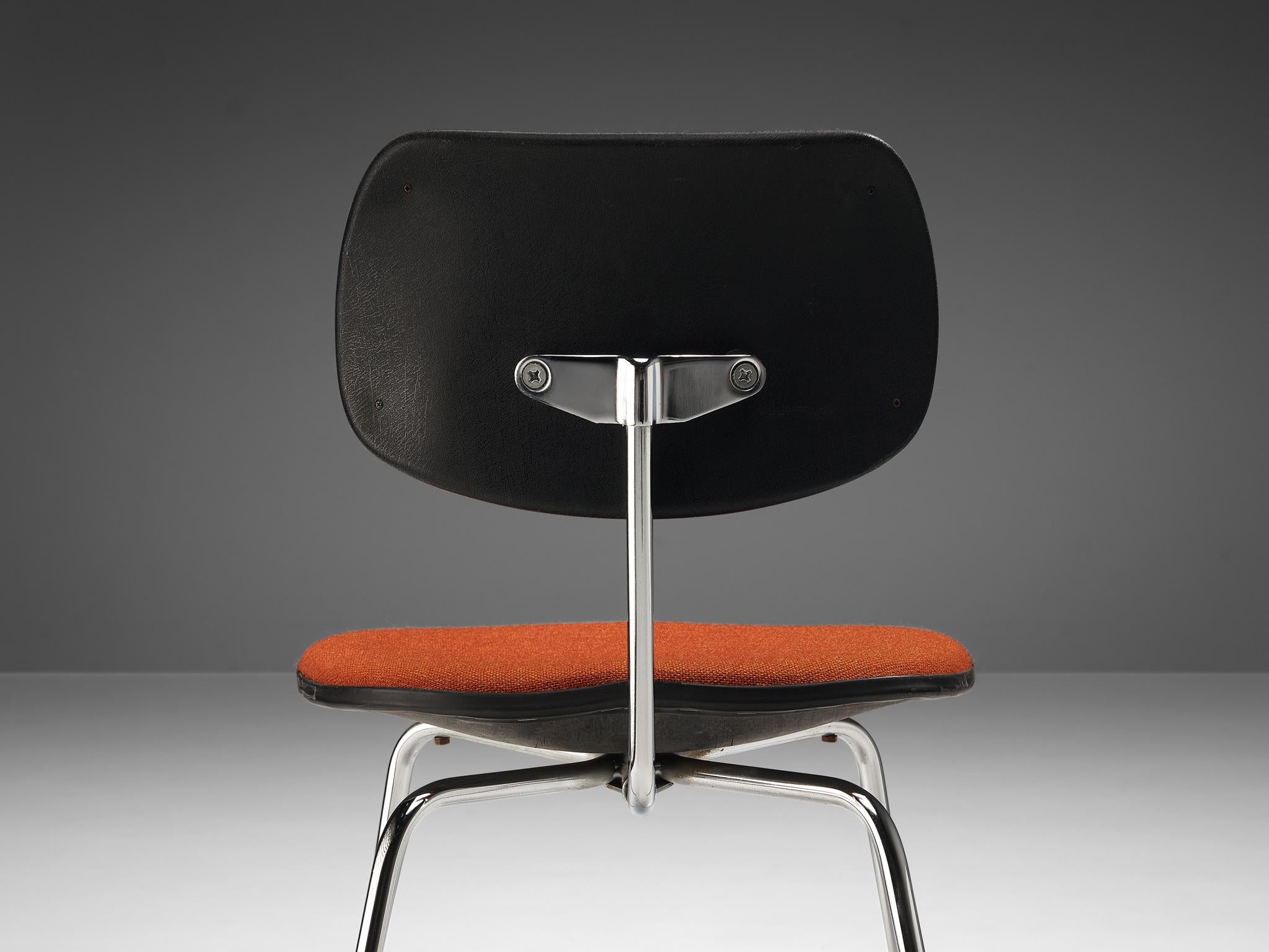 Egon Eiermann Chair in Chromed Steel Orange-Brown Fabric