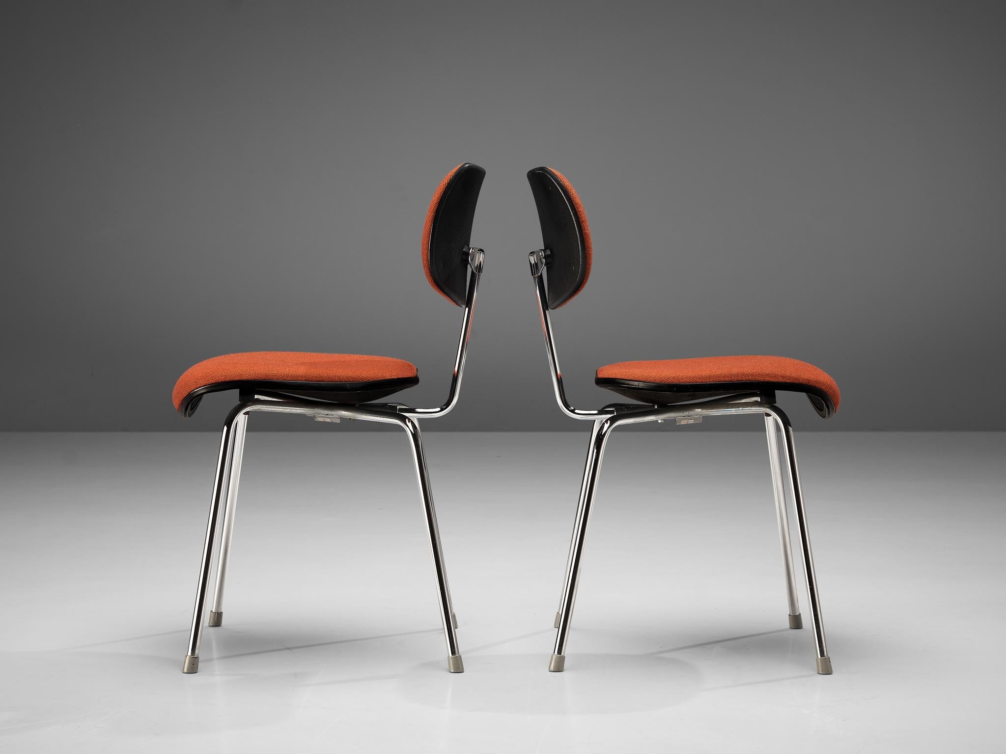 Egon Eiermann Dining or Office Chairs in Chromed Steel Orange-Brown Fabric