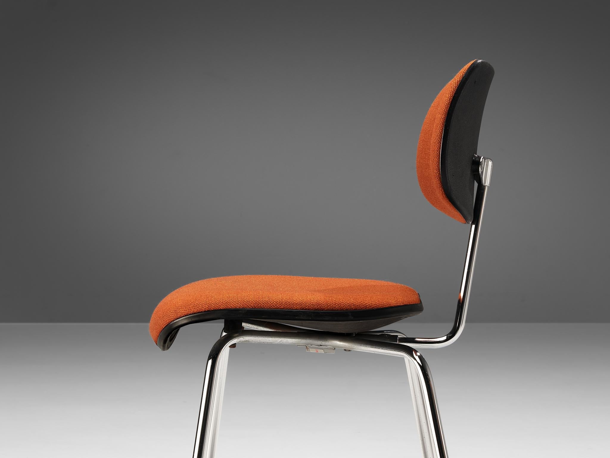 Egon Eiermann Dining or Office Chairs in Chromed Steel Orange-Brown Fabric