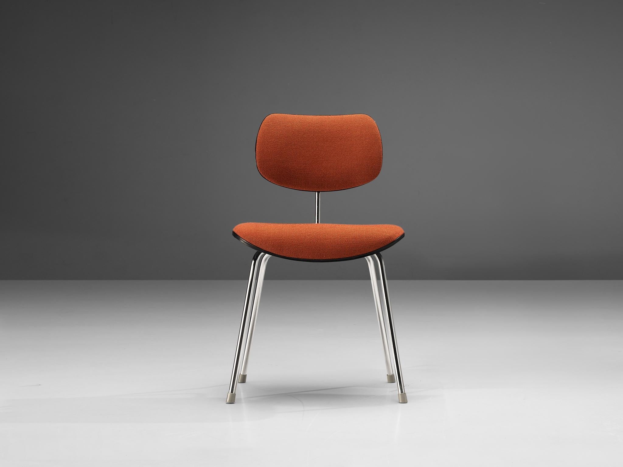 Egon Eiermann Chair in Chromed Steel Orange-Brown Fabric