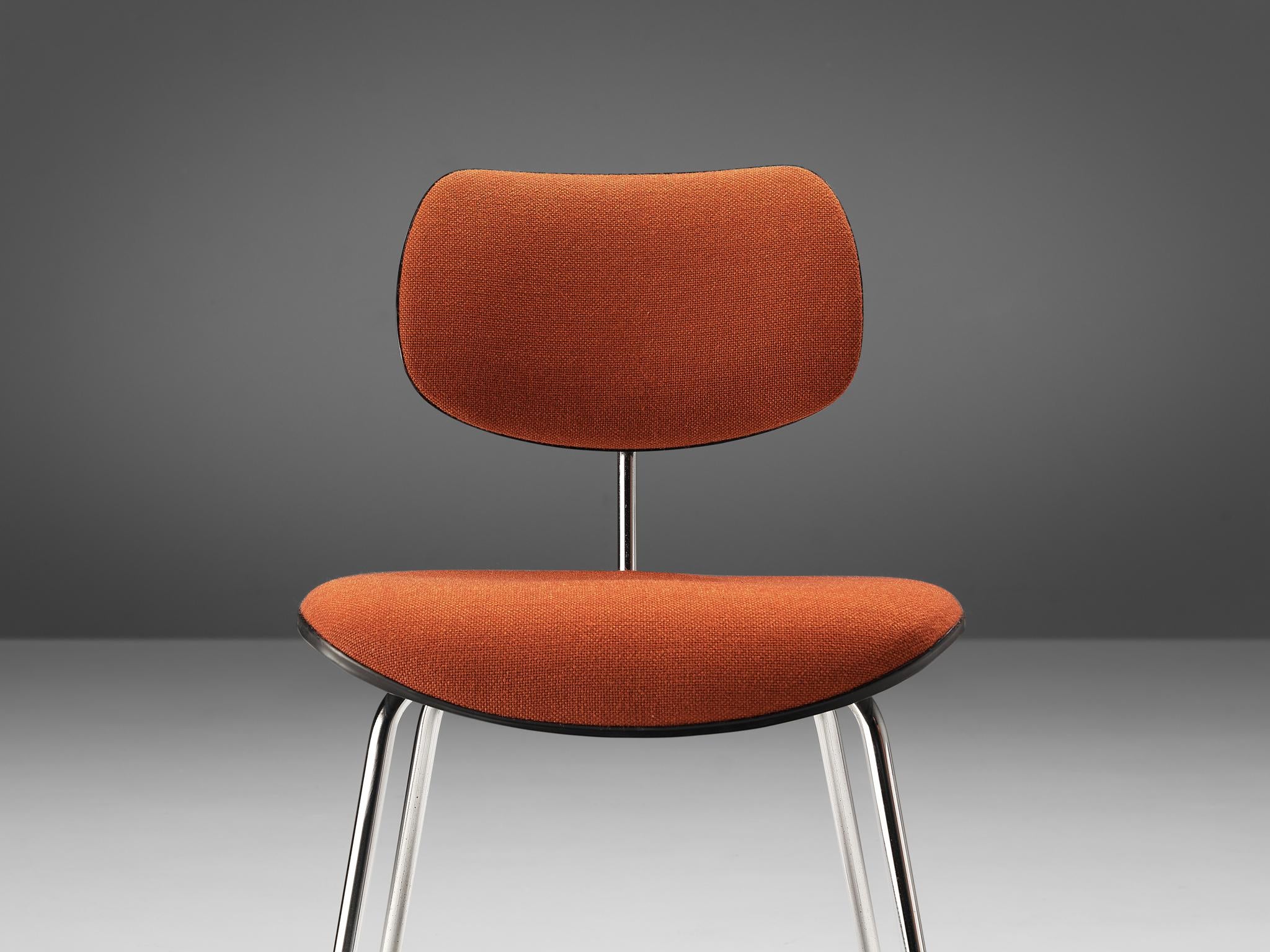 Egon Eiermann Dining or Office Chairs in Chromed Steel Orange-Brown Fabric