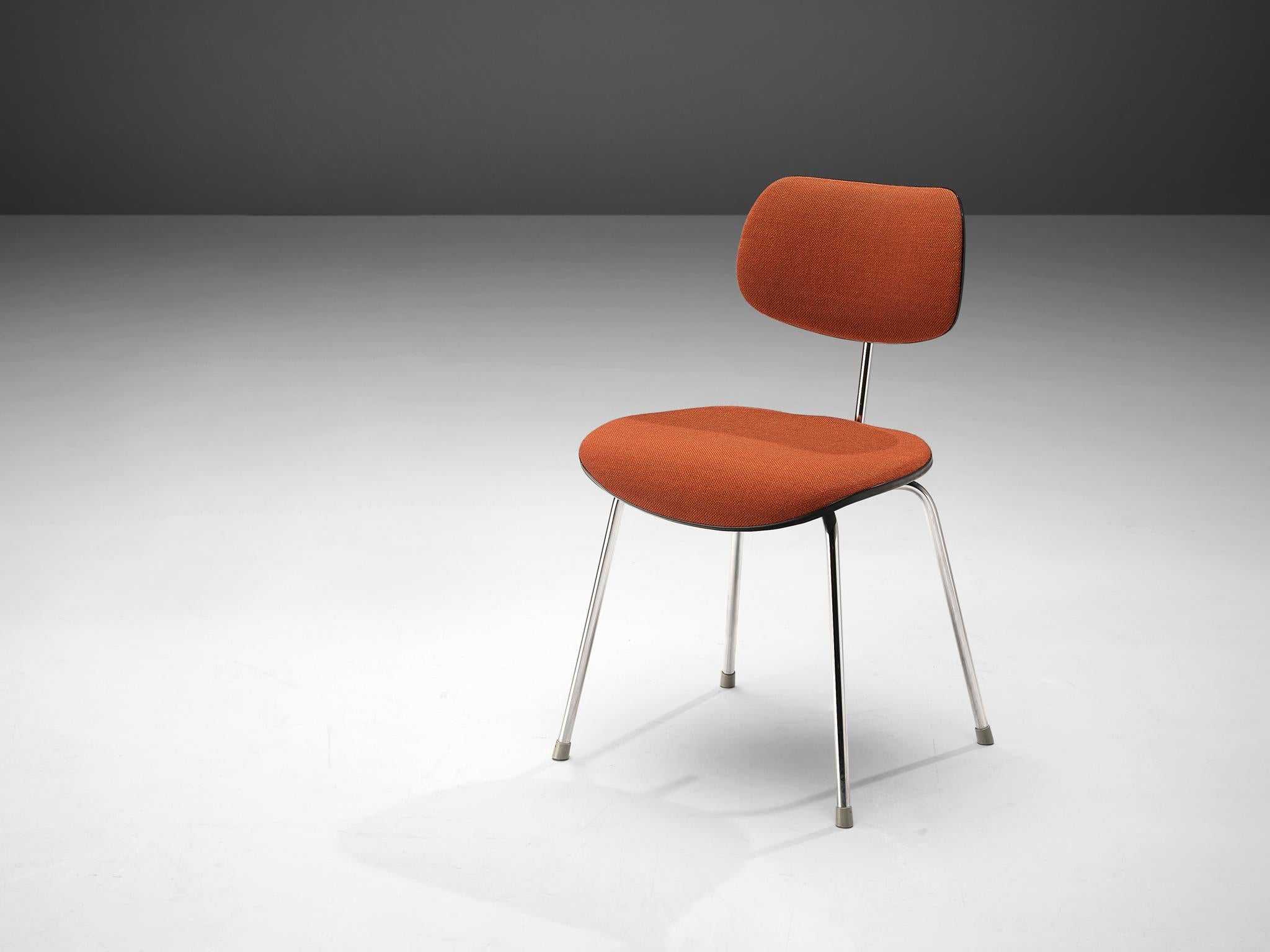 Egon Eiermann Chair in Chromed Steel Orange-Brown Fabric