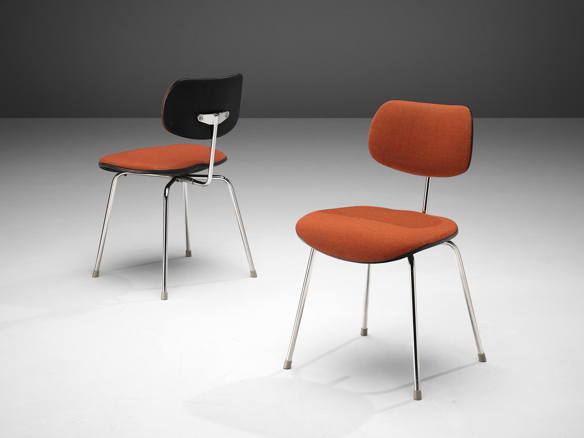 Egon Eiermann Dining or Office Chairs in Chromed Steel Orange-Brown Fabric