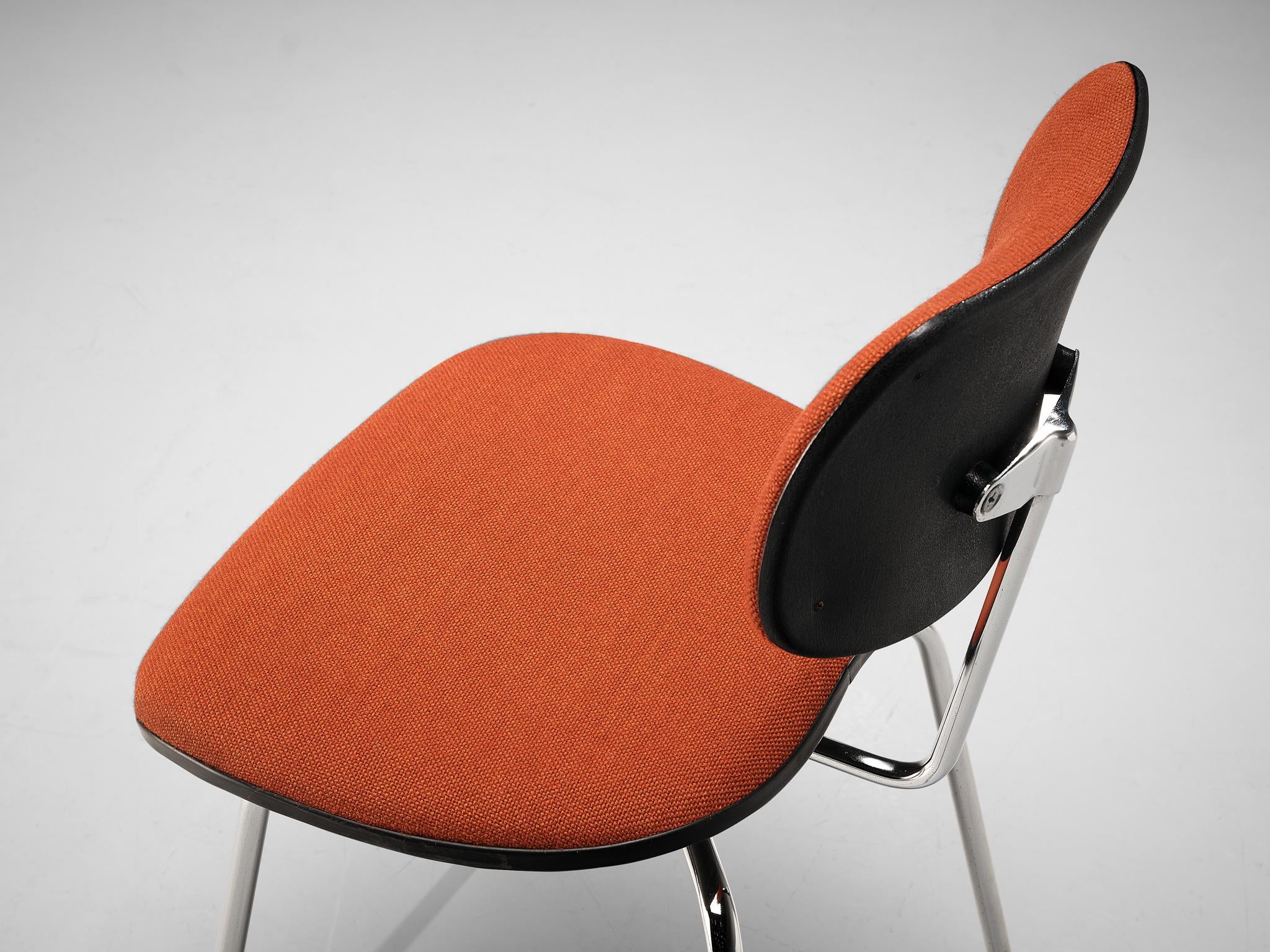 Egon Eiermann Chair in Chromed Steel Orange-Brown Fabric