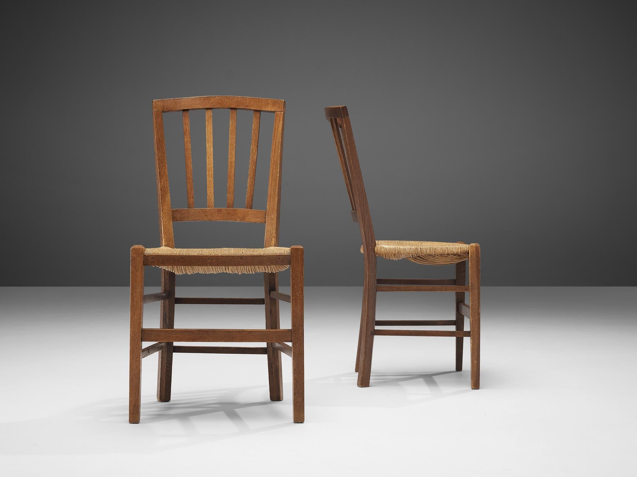 Dutch Dining Chairs in Stained Oak and Paper Cord Seating