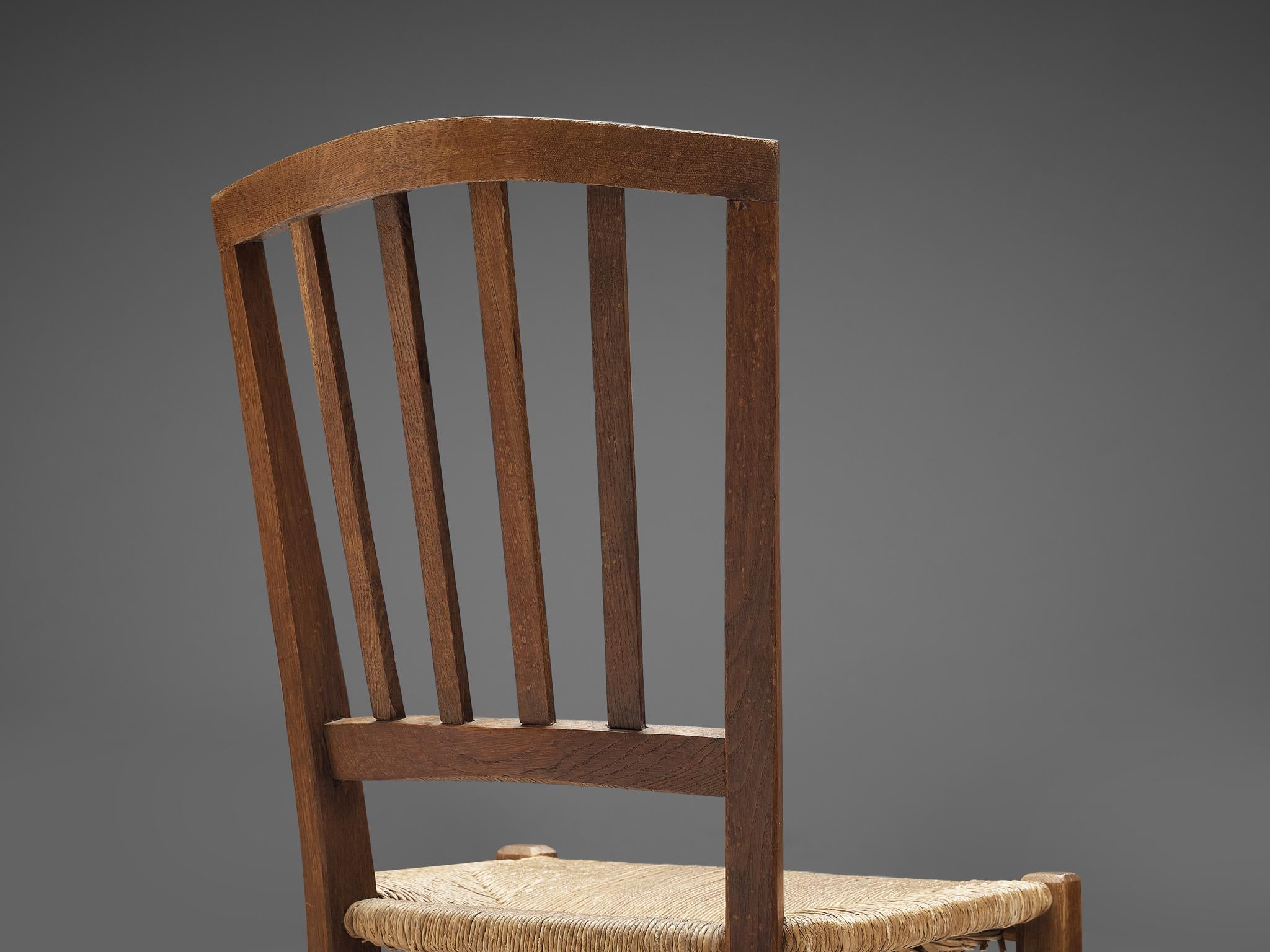 Dutch Dining Chairs in Stained Oak and Paper Cord Seating