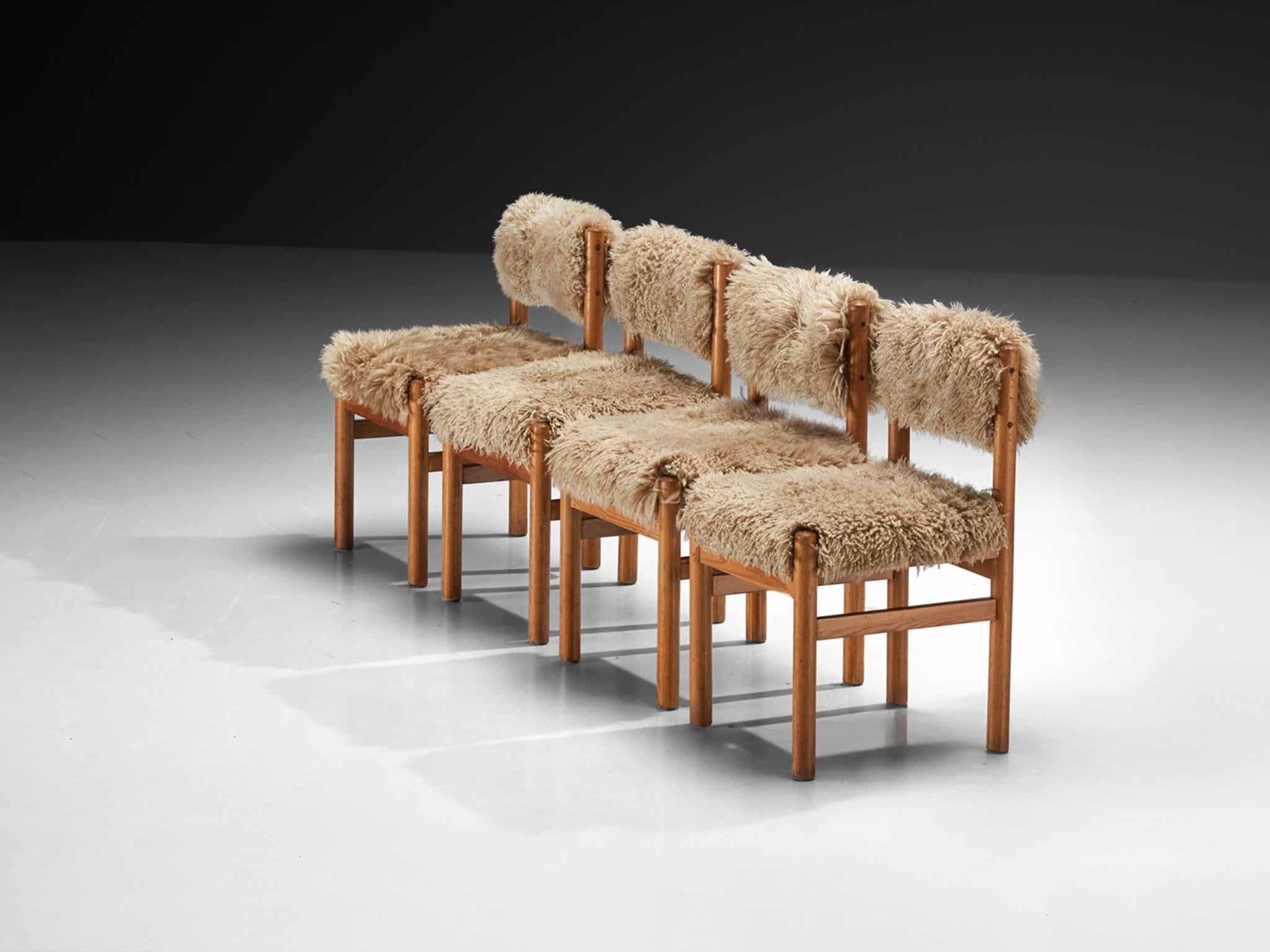 Dining Chairs in Pine and Sheepskin