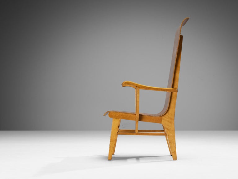 Auke Komter for Metz & Co Rare Armchair in Walnut Plywood