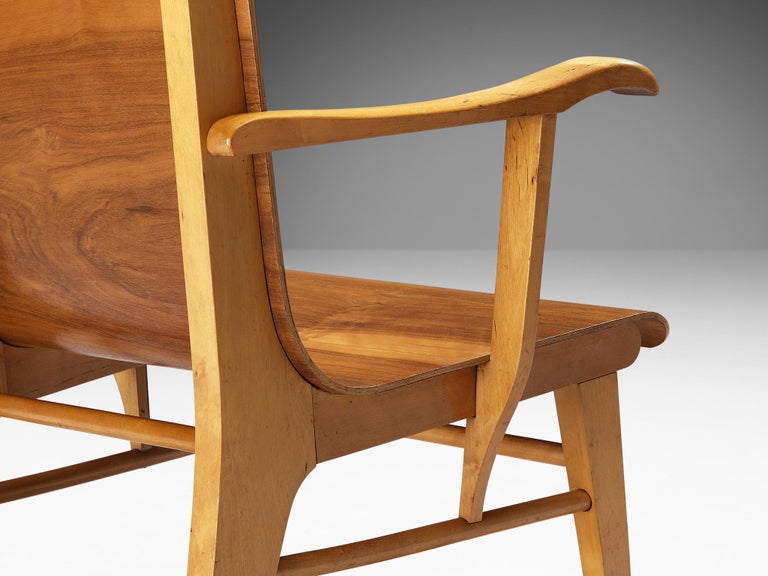 Auke Komter for Metz & Co Rare Armchair in Walnut Plywood