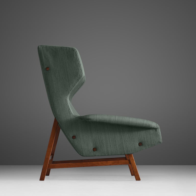 Gianfranco Frattini for Cassina Lounge Chair in Green Upholstery and Teak