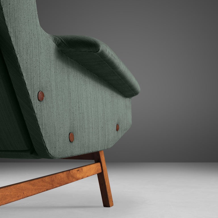 Gianfranco Frattini for Cassina Lounge Chair in Green Upholstery and Teak