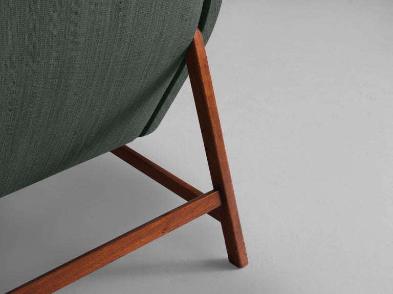 Gianfranco Frattini for Cassina Lounge Chair in Green Upholstery and Teak