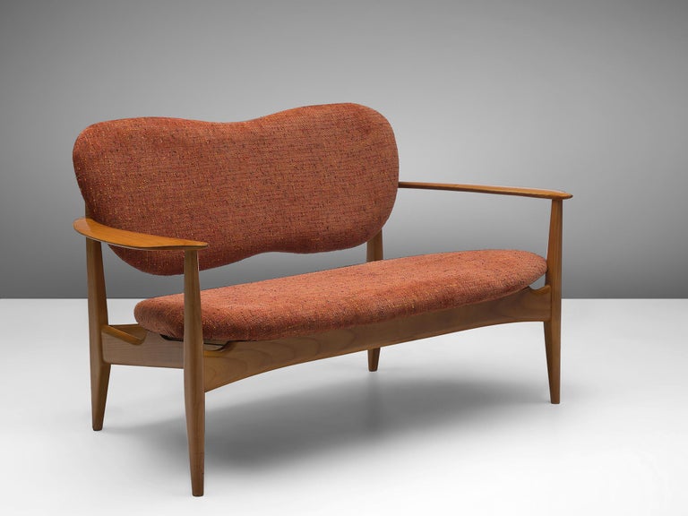 Danish Sofa in Cherry and Orange Upholstery