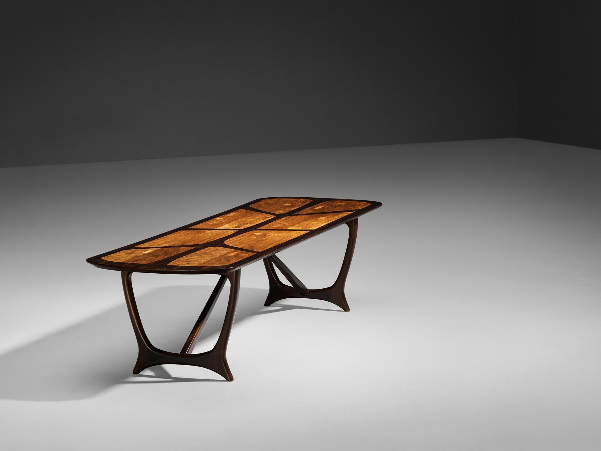 Sizeable Italian Marquetry Coffee Table in Walnut and Mahogany