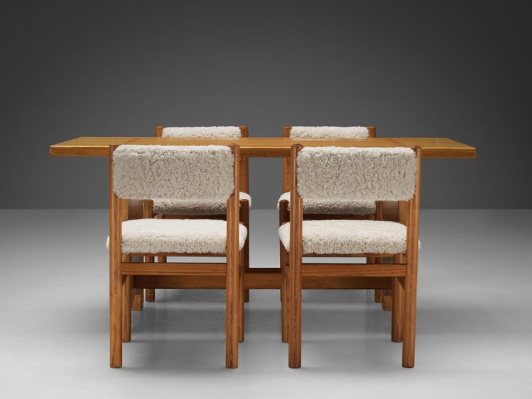 Dining Room Set With Jacob Kielland-Brandt Table and Chairs in Sheepskin