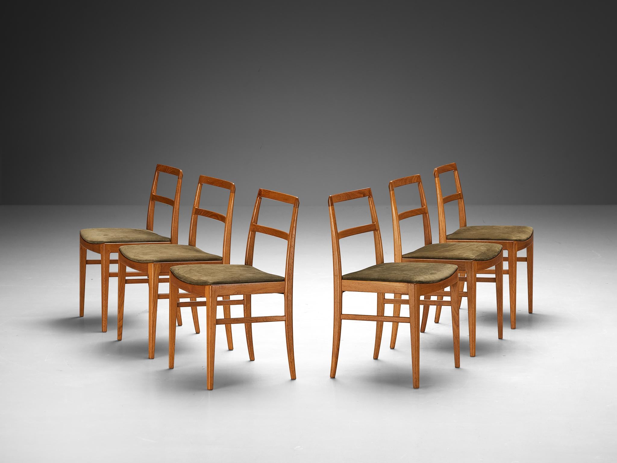 Arne Vodder Set of Six Dining Chairs in Teak and Green Upholstery