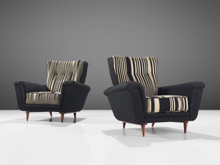 Theo Ruth for Artifort Pair of Lounge Chairs in Original Striped Upholstery