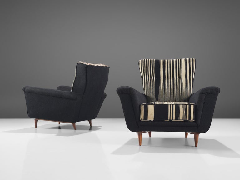 Theo Ruth for Artifort Pair of Lounge Chairs in Original Striped Upholstery