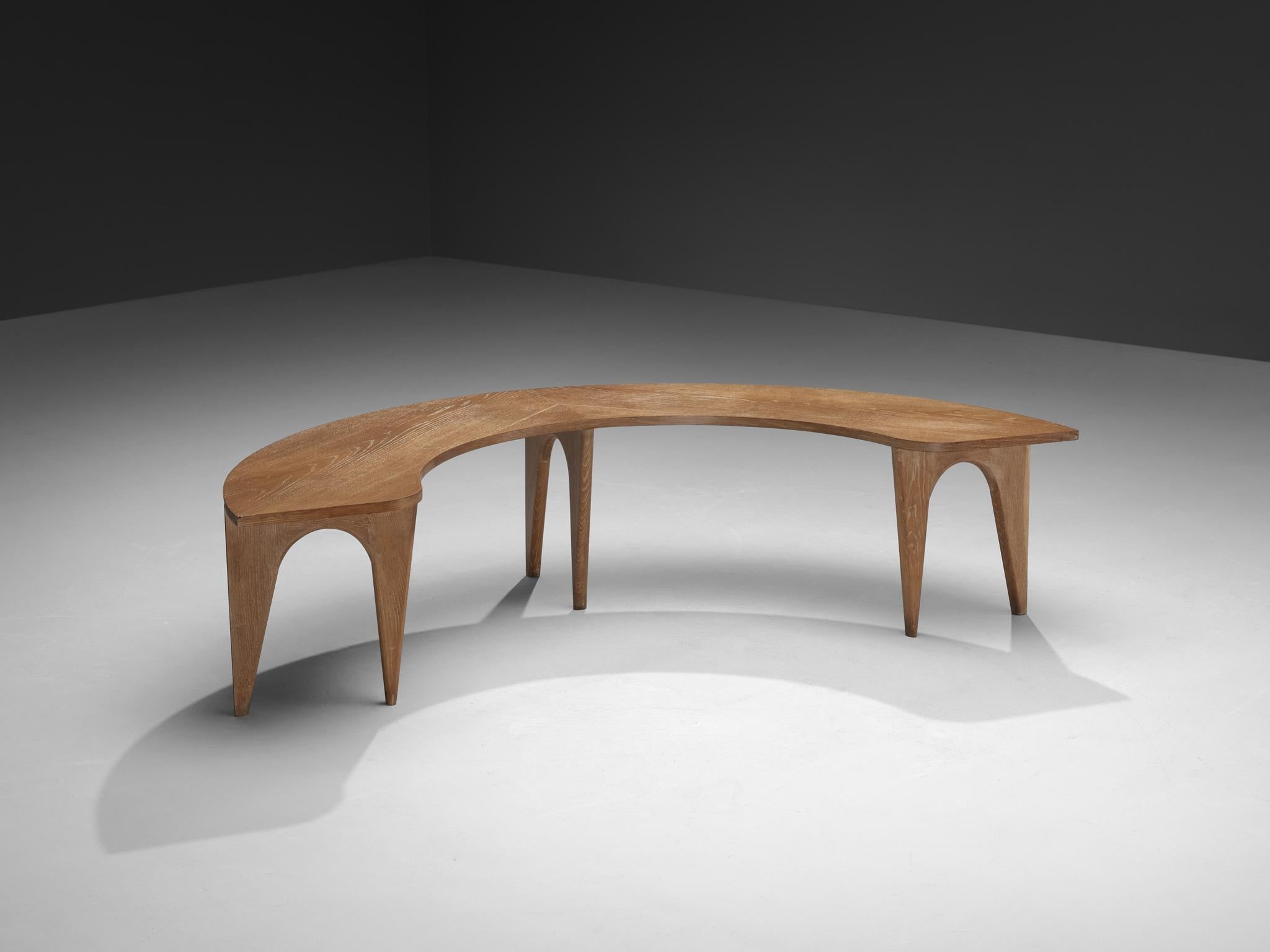 Sculptural Curved Display or Side Table in Cerused Oak