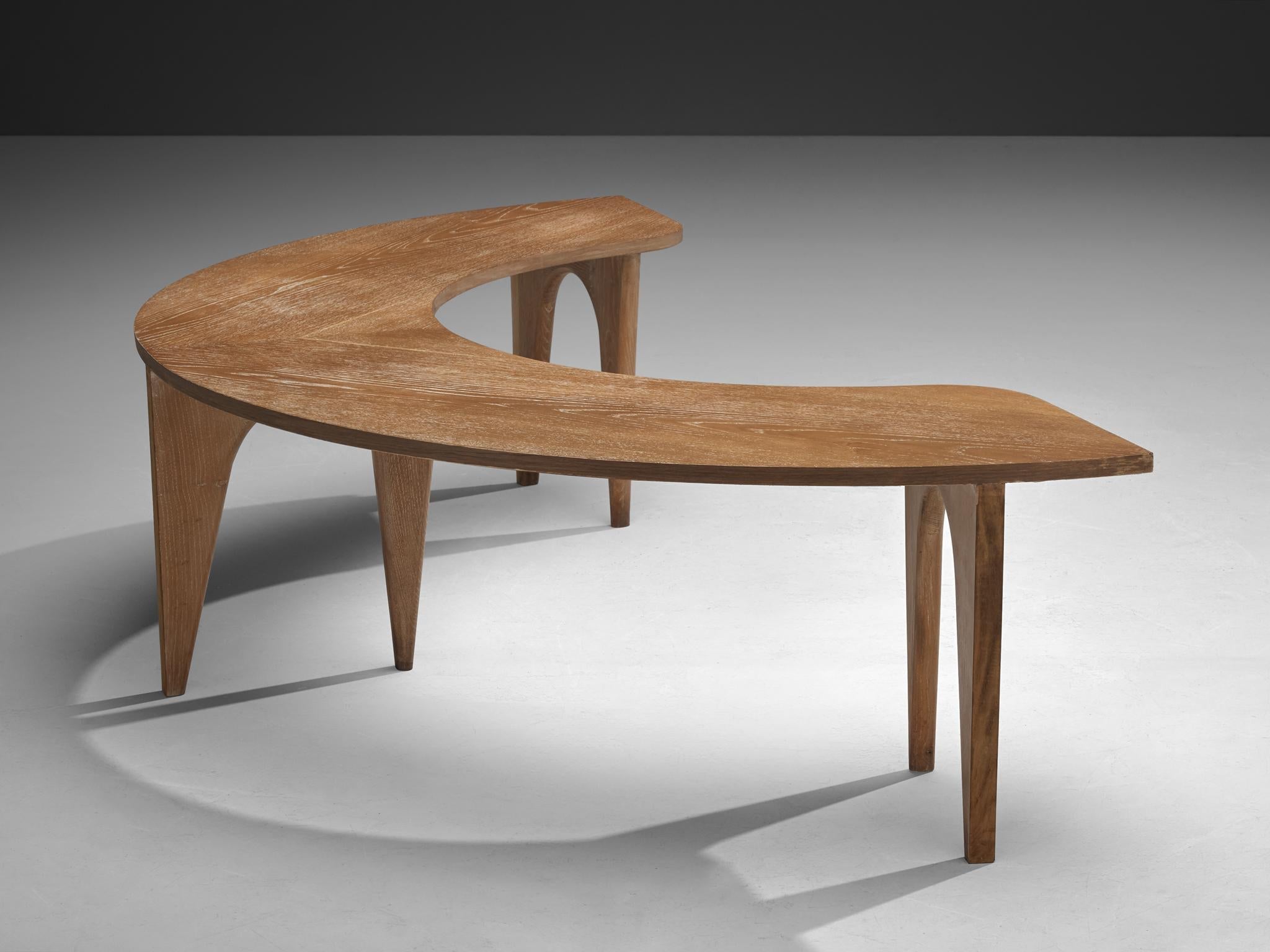 Sculptural Curved Display or Side Table in Cerused Oak