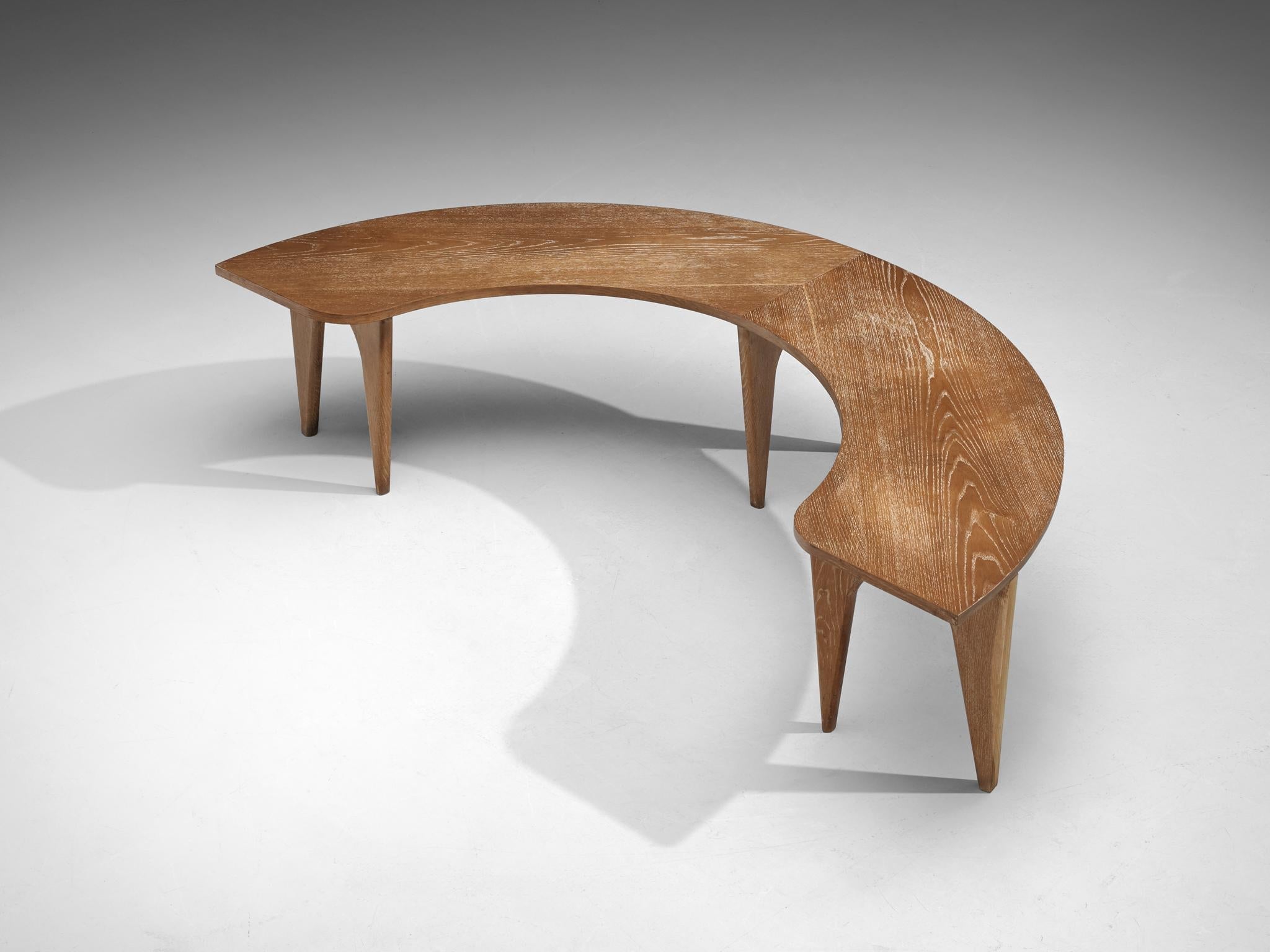 Sculptural Curved Display or Side Table in Cerused Oak