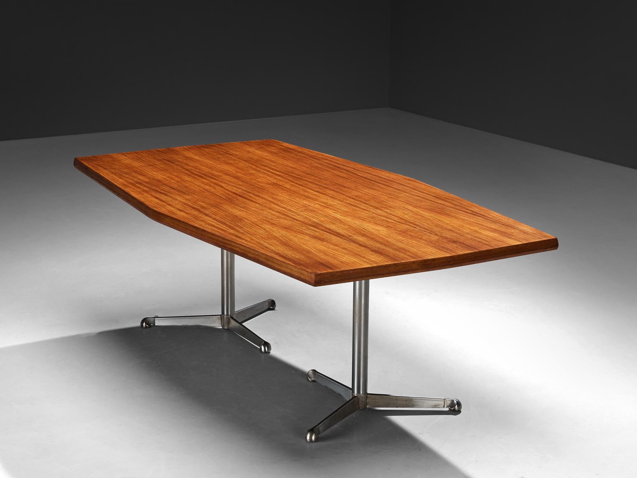 Osvaldo Borsani for Tecno Conference or Dining Table in Walnut and Steel