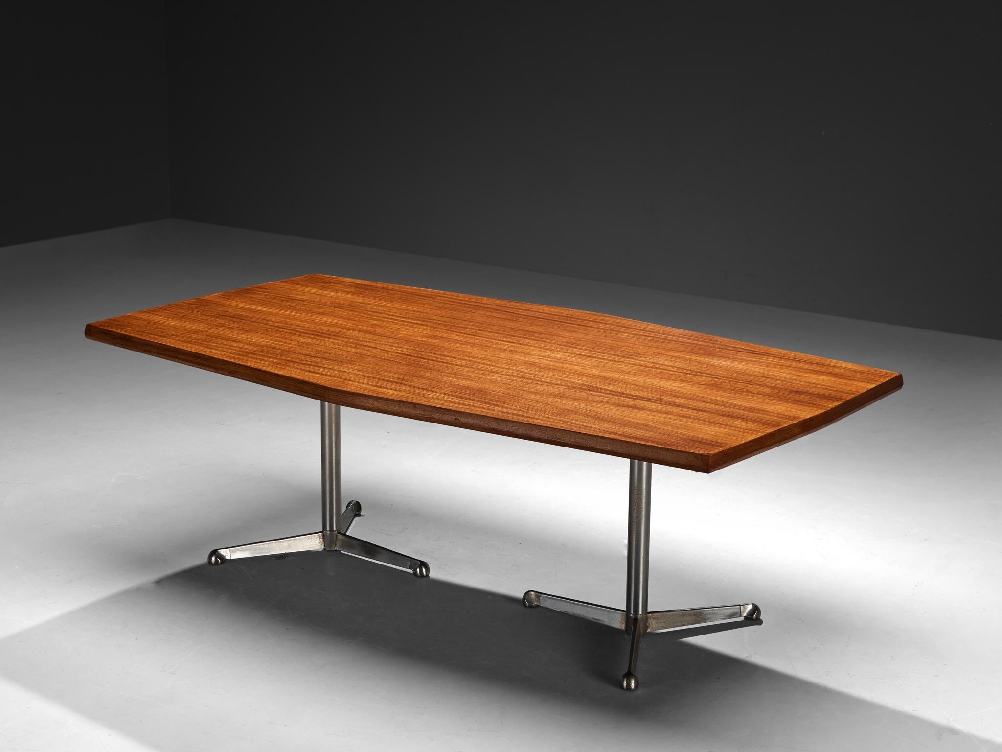 Osvaldo Borsani for Tecno Conference or Dining Table in Walnut and Steel