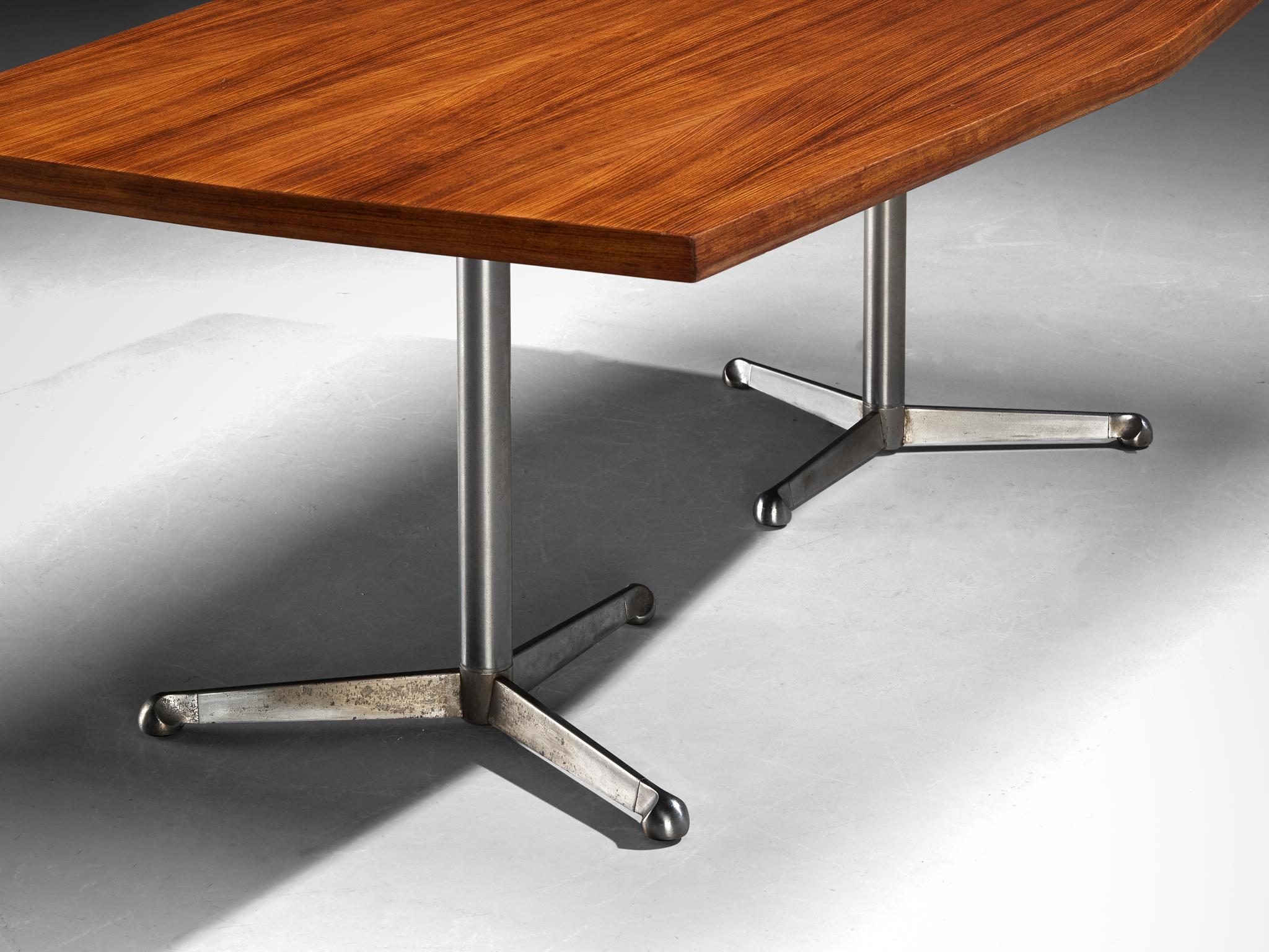 Osvaldo Borsani for Tecno Conference or Dining Table in Walnut and Steel